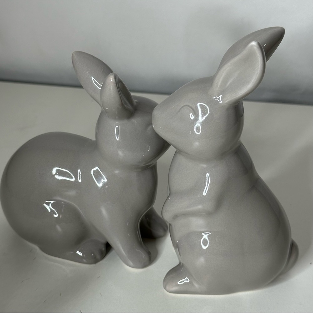 Easter Bunny Rabbit Ceramic Gray Table Top Decor - Picture 2 of 2